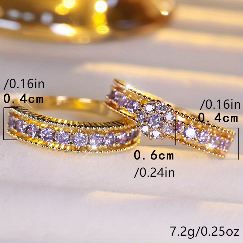 Set of 2 Luxury Golden Stackable Rings with Purple Stones